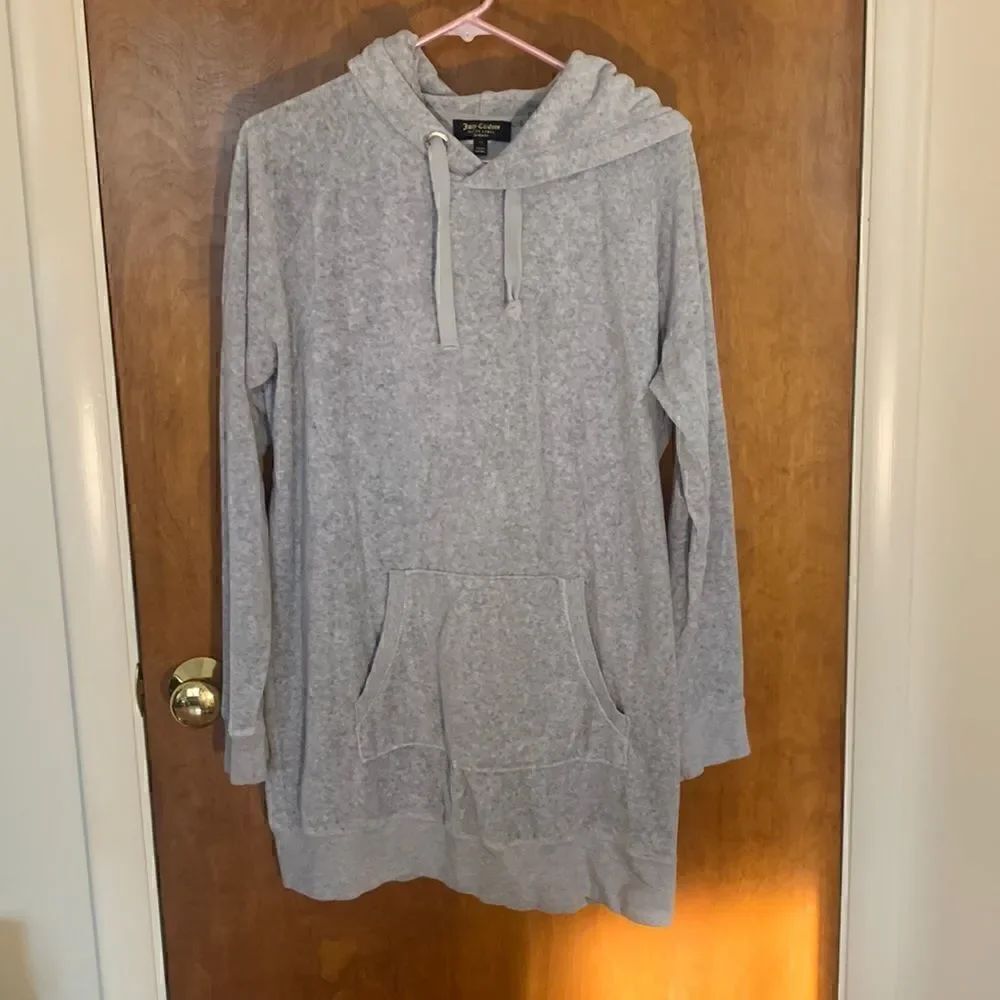 EUC Juicy Couture gray velour long hooded tunic! Size M